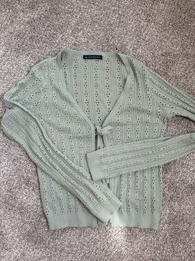 Brandy Melville Sage Green Eyelet Tie-Front Cardigan